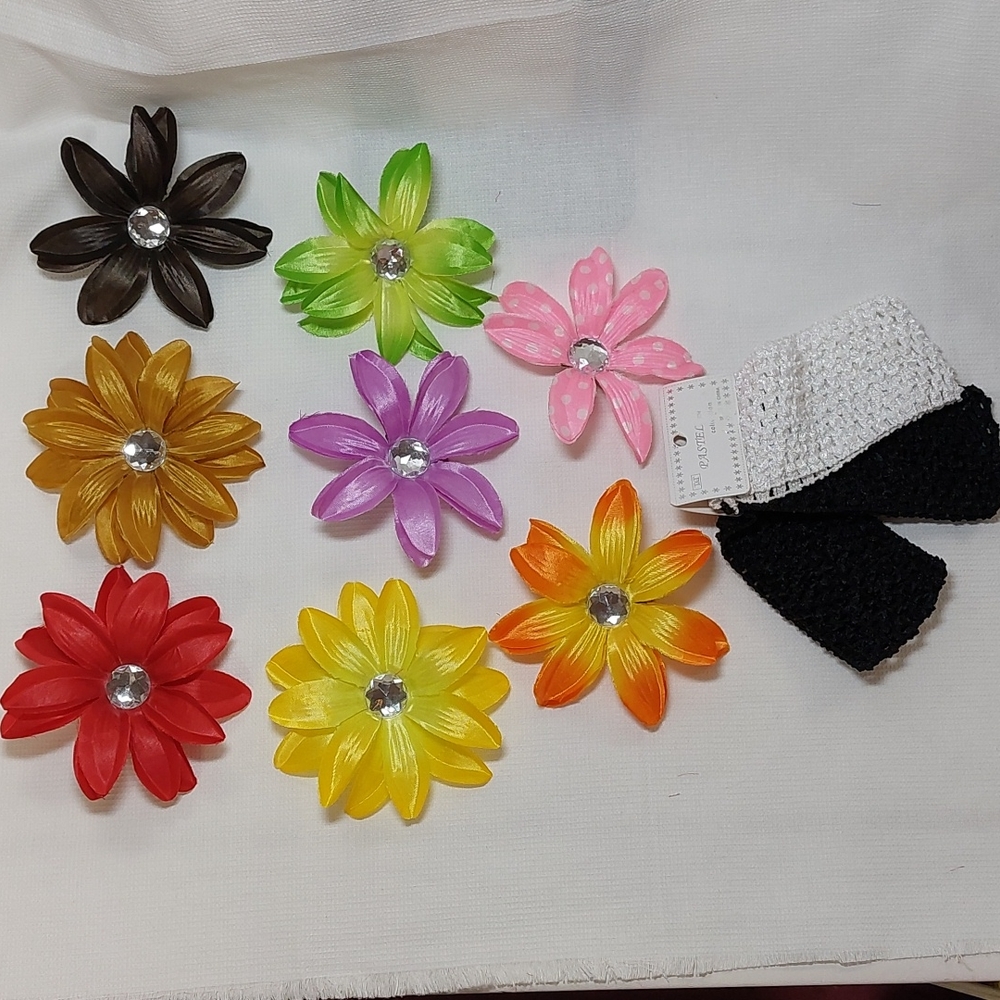 LG Flower Hair Clips(8)☆Wide Crochet Headbands (4)